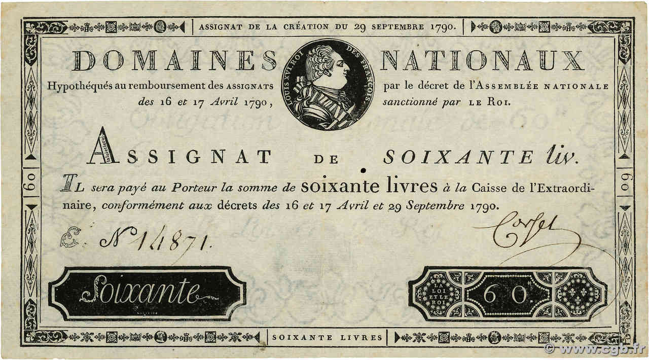 60 Livres FRANCE  1790 Ass.05a TTB+