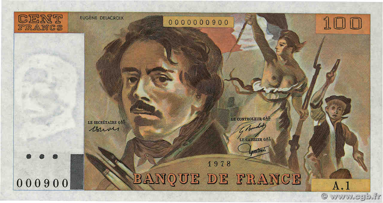 100 Francs DELACROIX Petit numéro FRANCIA  1978 F.68.01A1 AU+