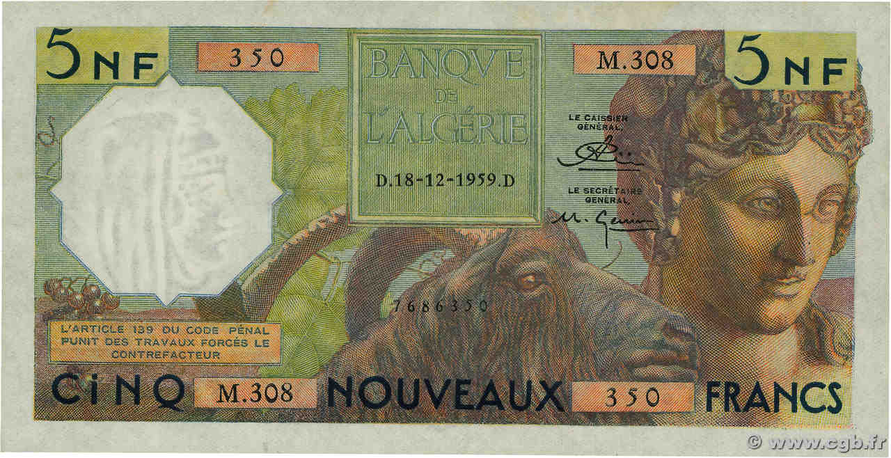 5 Nouveaux Francs ARGELIA  1959 P.118a EBC