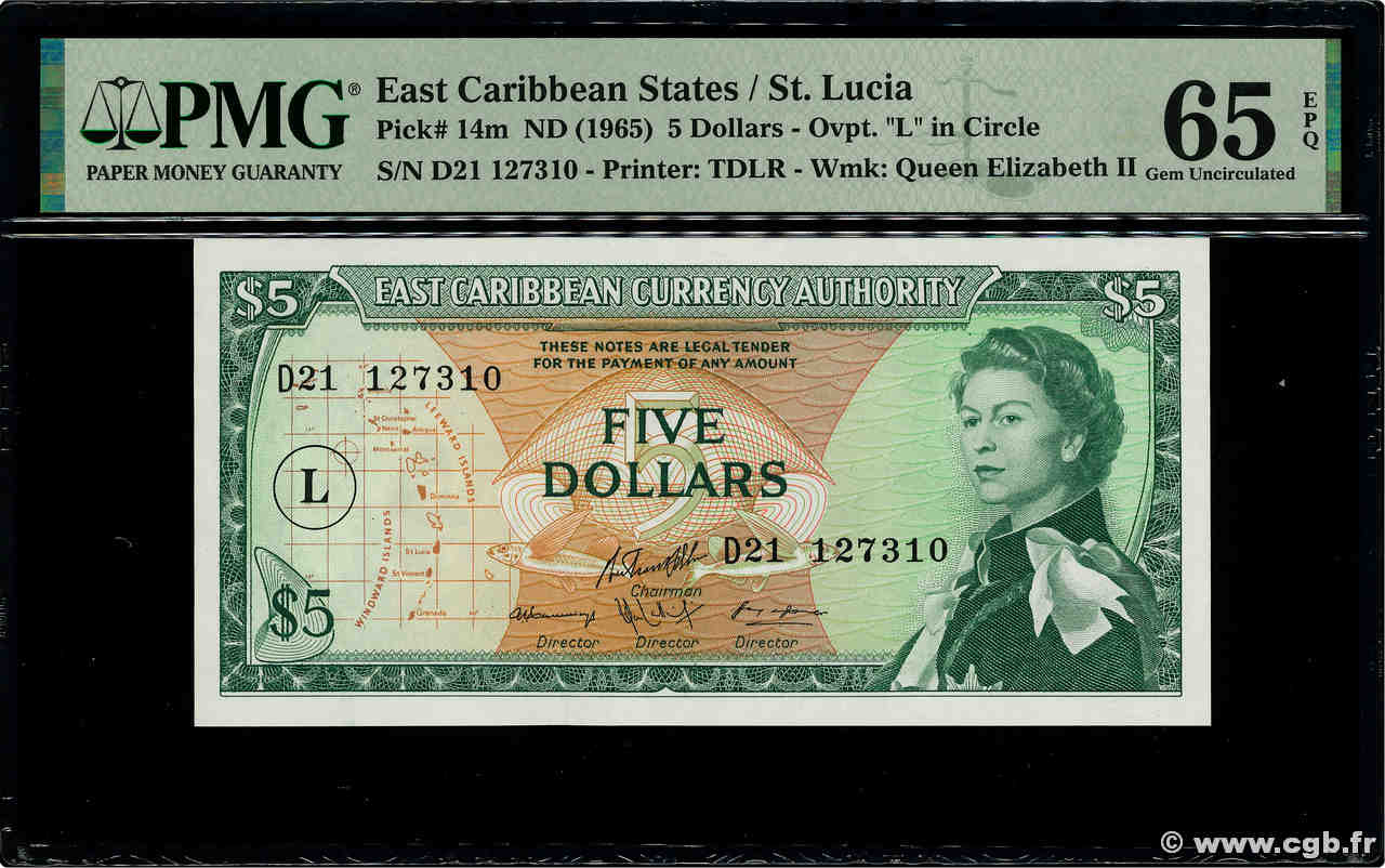 5 Dollars CARAÏBES  1965 P.14m NEUF