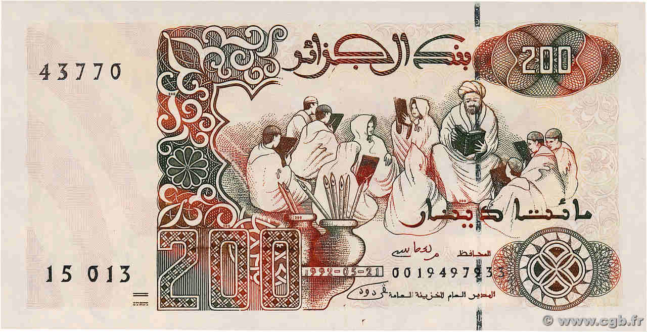 200 Dinars Fauté ALGÉRIE  1992 P.138 NEUF