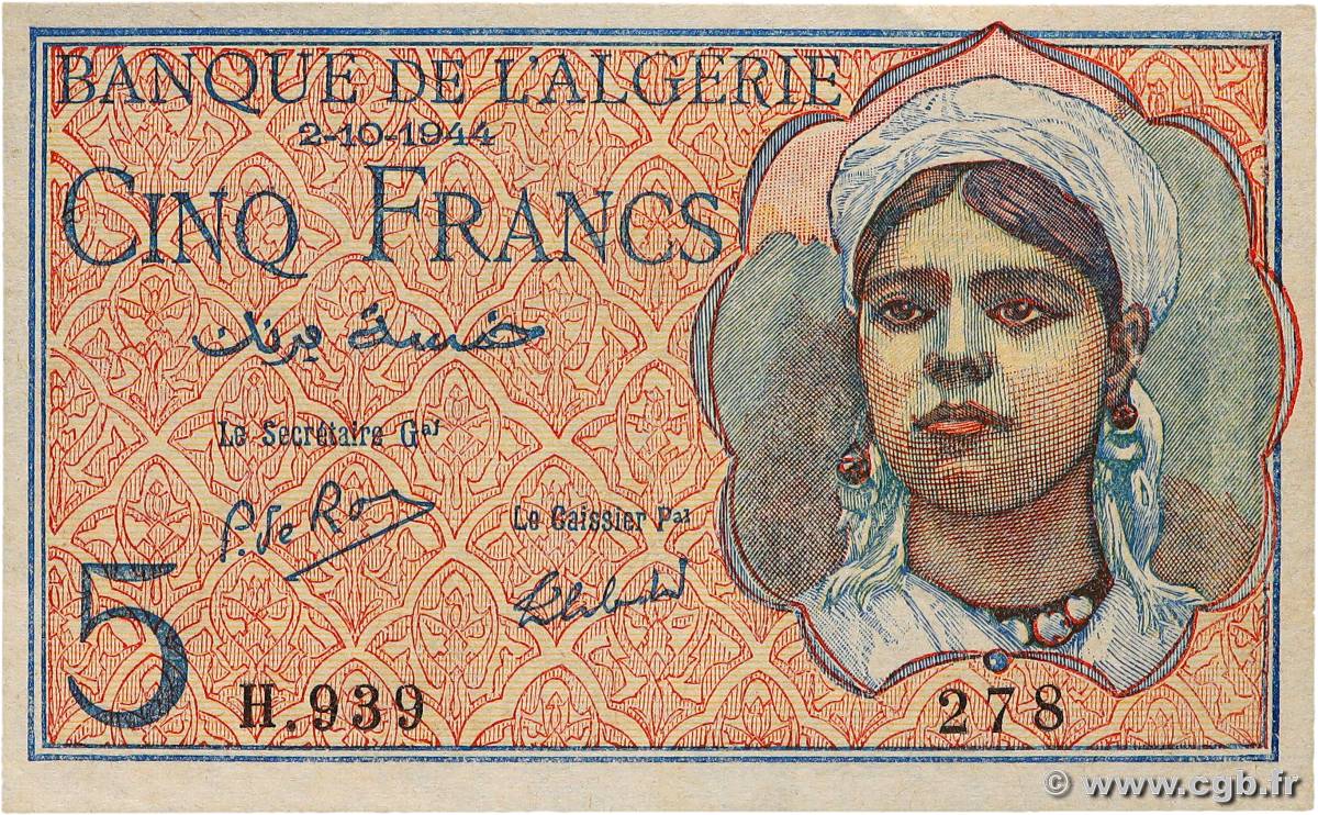 5 Francs ARGELIA  1944 P.094b EBC+