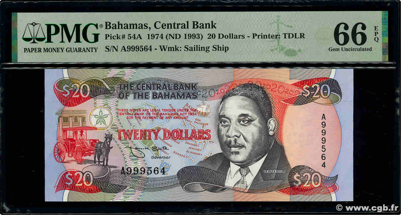 20 Dollars BAHAMAS  1993 P.54Aa FDC