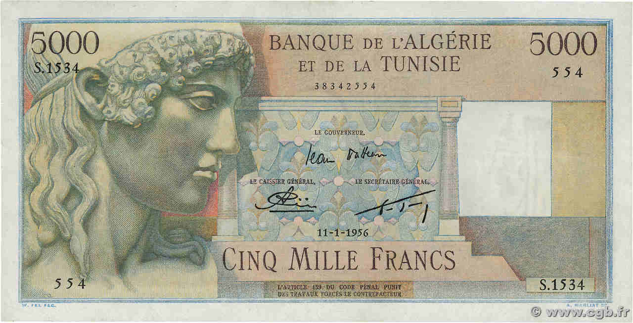 5000 Francs ALGÉRIE  1956 P.109b TTB