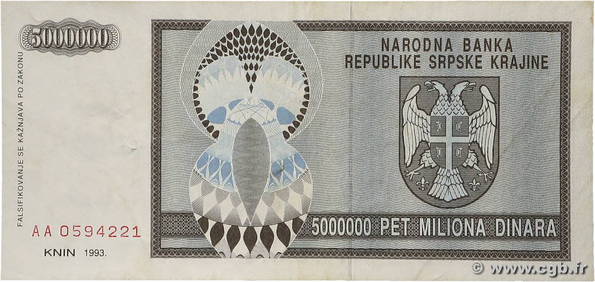 5000000 Dinara CROATIA  1993 P.R11a VF+