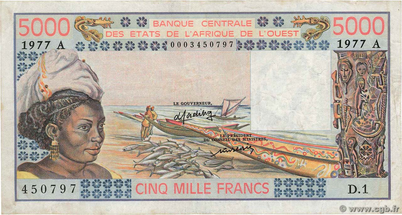 5000 Francs WEST AFRIKANISCHE STAATEN  1977 P.108Aa S