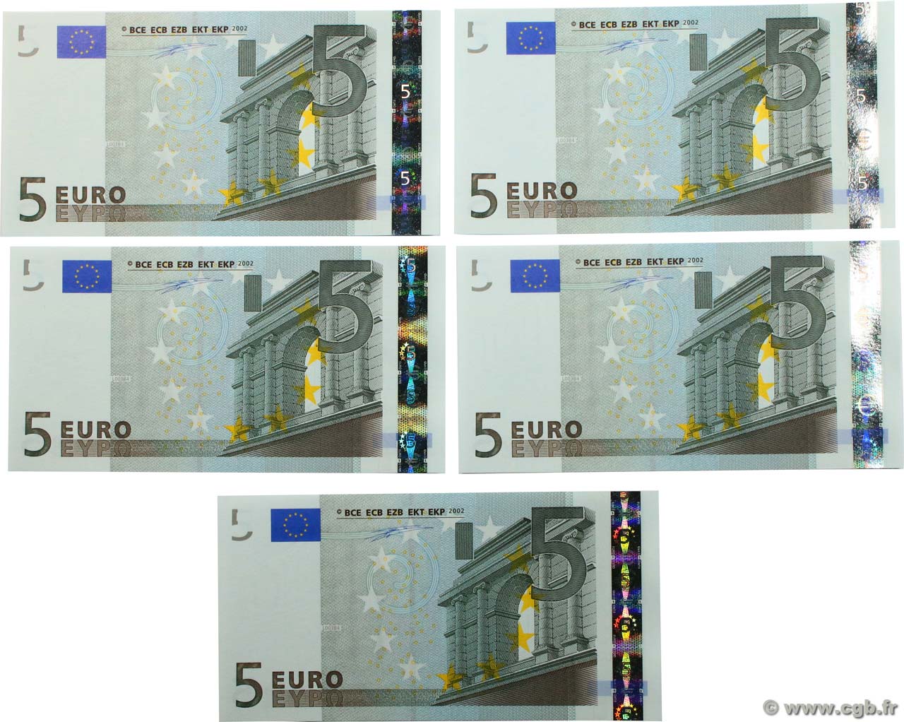 5 Euro Consécutifs EUROPA  2002 P.01u UNC