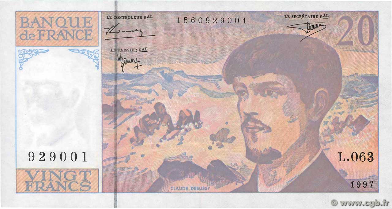 20 Francs DEBUSSY Modifié FRANCE  1997 F.66ter.02-63 pr.NEUF