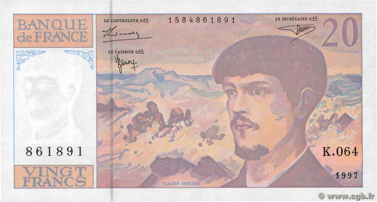 20 Francs DEBUSSY Modifié FRANCE  1997 F.66ter.02K64 AU+