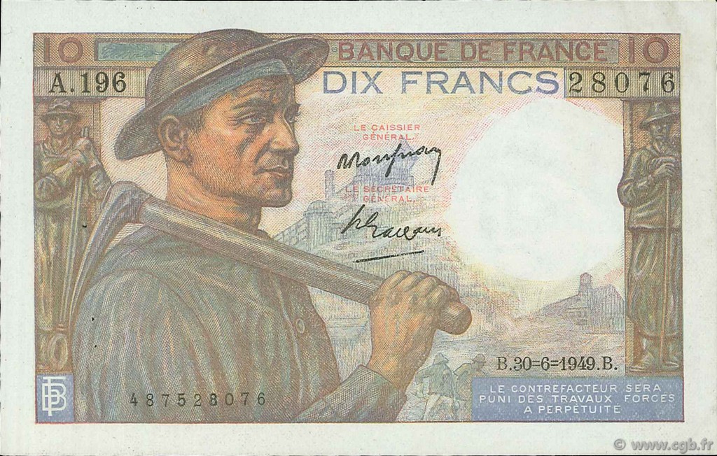 10 Francs MINEUR FRANCE  1949 F.08.22 AU