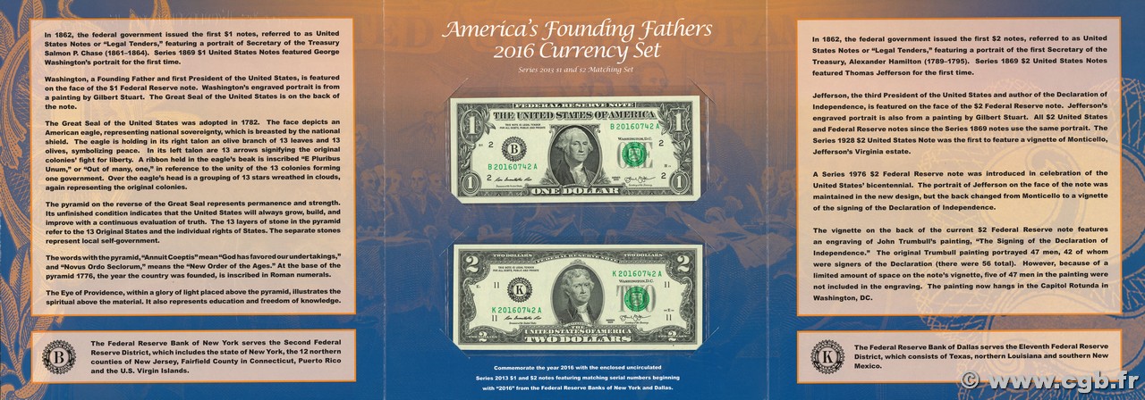 1 et 2 Dollars Set de présentation ÉTATS-UNIS D AMÉRIQUE New York et Texas 2013 P.537 et 538 NEUF
