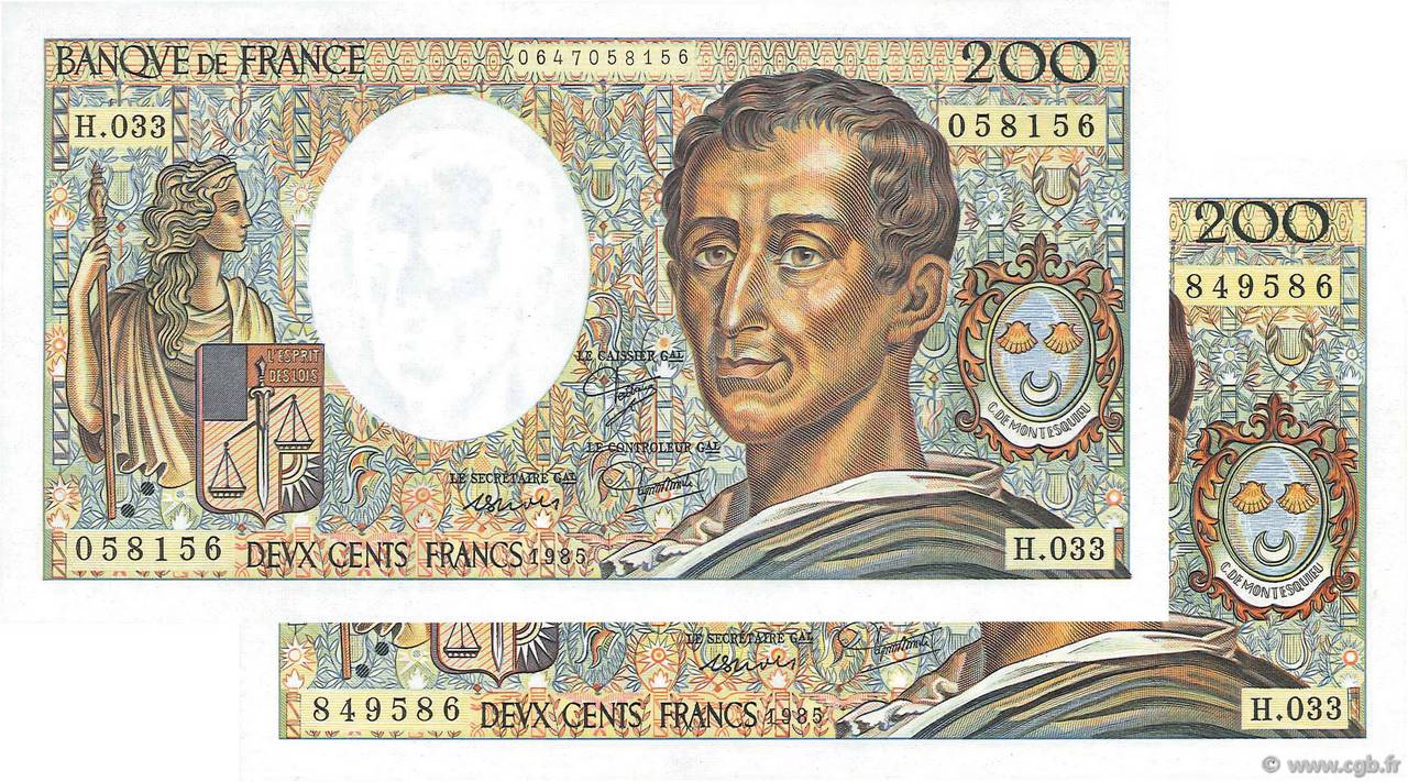 200 Francs MONTESQUIEU UNIFACE Fauté FRANCIA  1985 F.70U.05 SC+