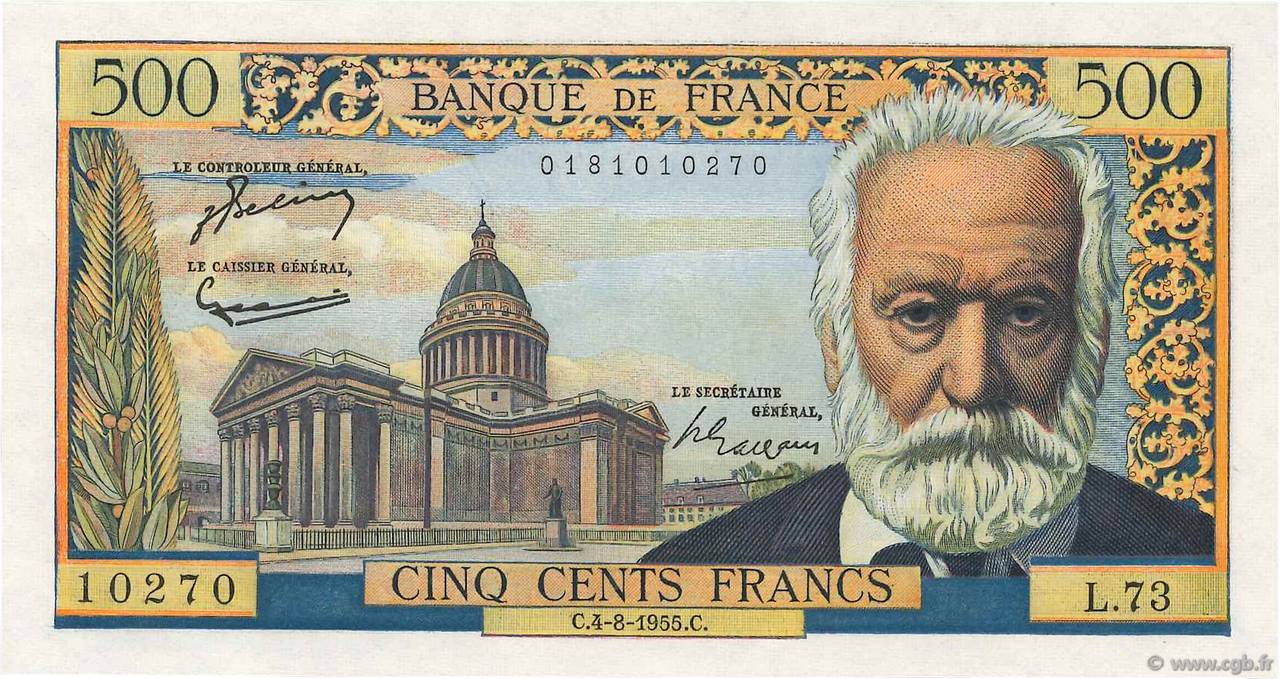 500 Francs VICTOR HUGO FRANCIA  1955 F.35.05 SC