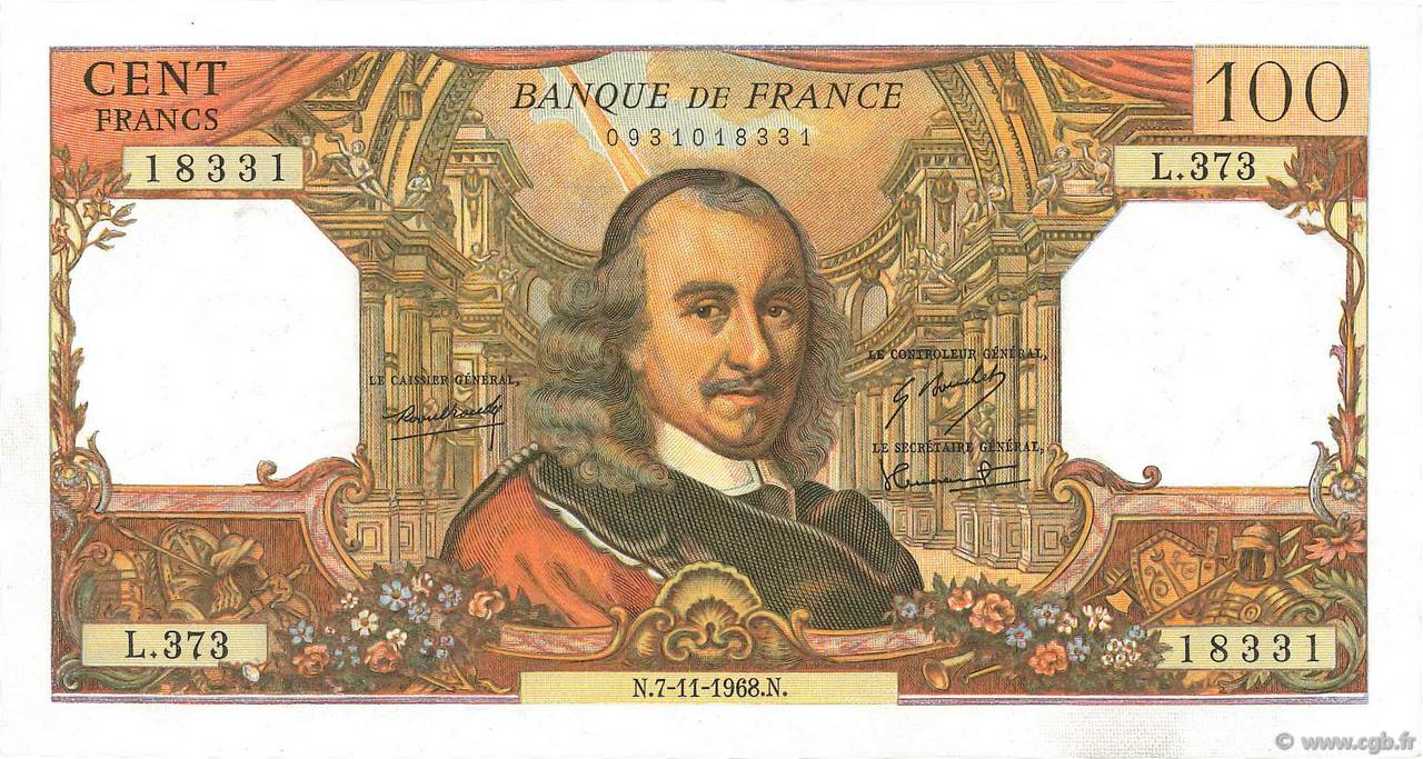 100 Francs CORNEILLE FRANCIA  1968 F.65.24 SC+