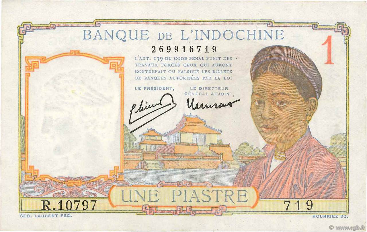 1 Piastre INDOCHINE FRANÇAISE  1949 P.054d SPL