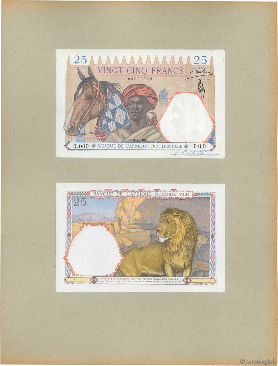 25 Francs Épreuve FRENCH WEST AFRICA  1936 P.22p FDC