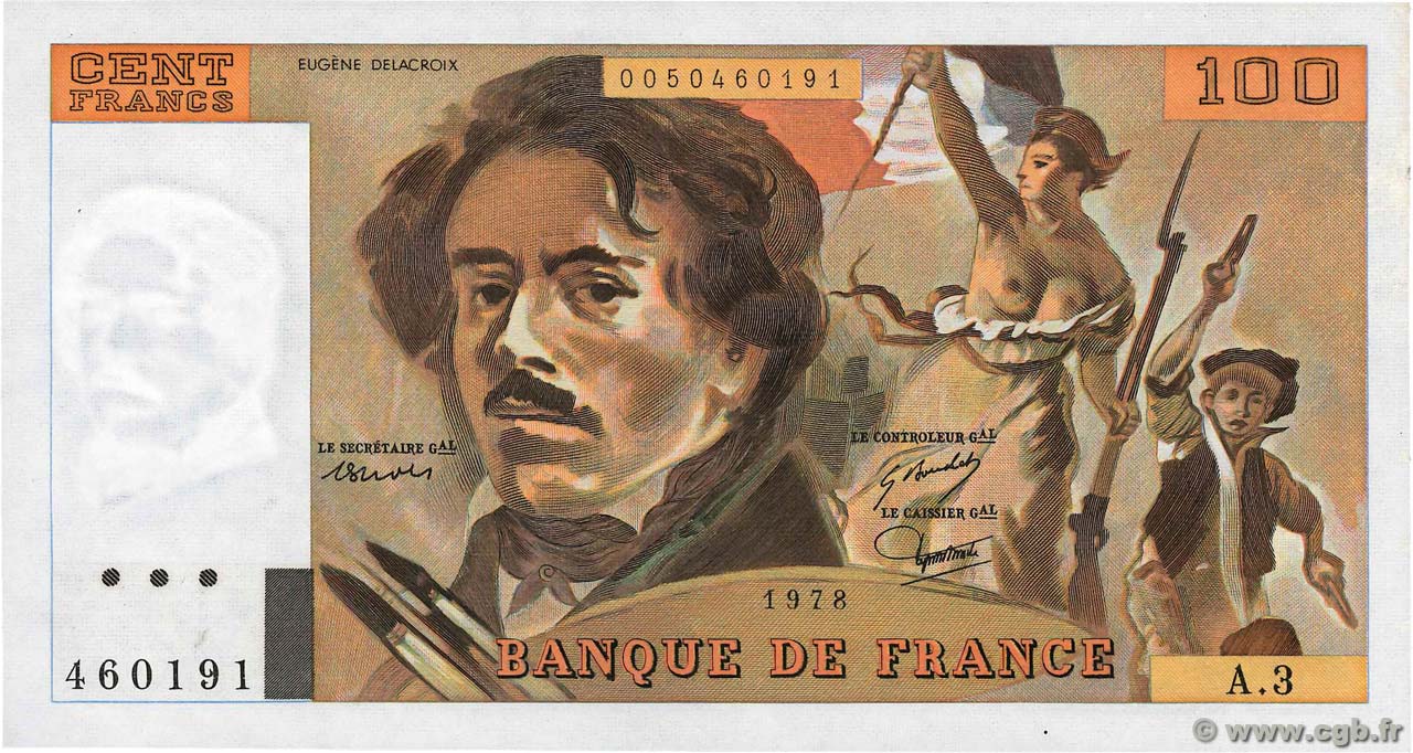 100 Francs DELACROIX FRANCE  1978 F.68.03 UNC-
