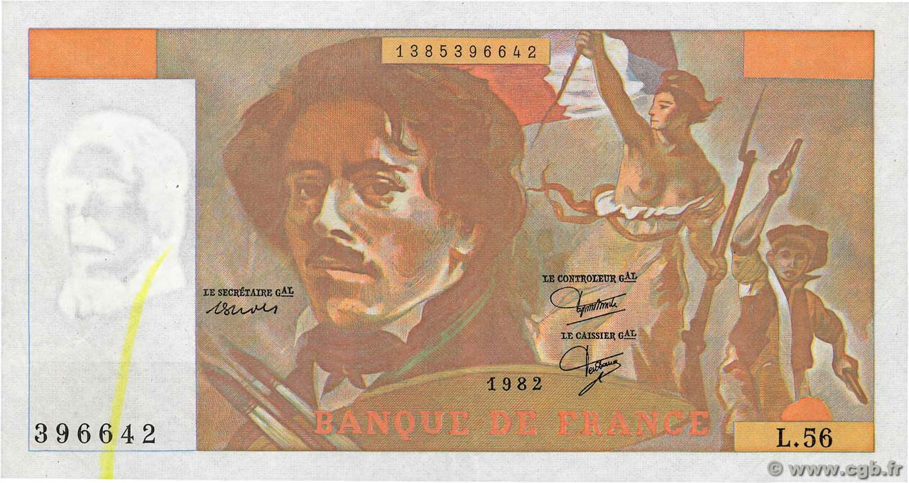 100 Francs DELACROIX modifié Fauté FRANCE  1982 F.69.06 VF+