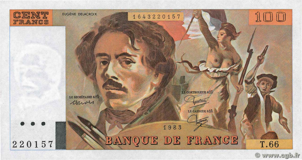 100 Francs DELACROIX modifié FRANCE  1983 F.69.07 UNC