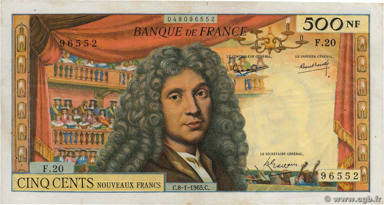 500 Nouveaux Francs MOLIÈRE FRANCE  1965 F.60.08 TB+