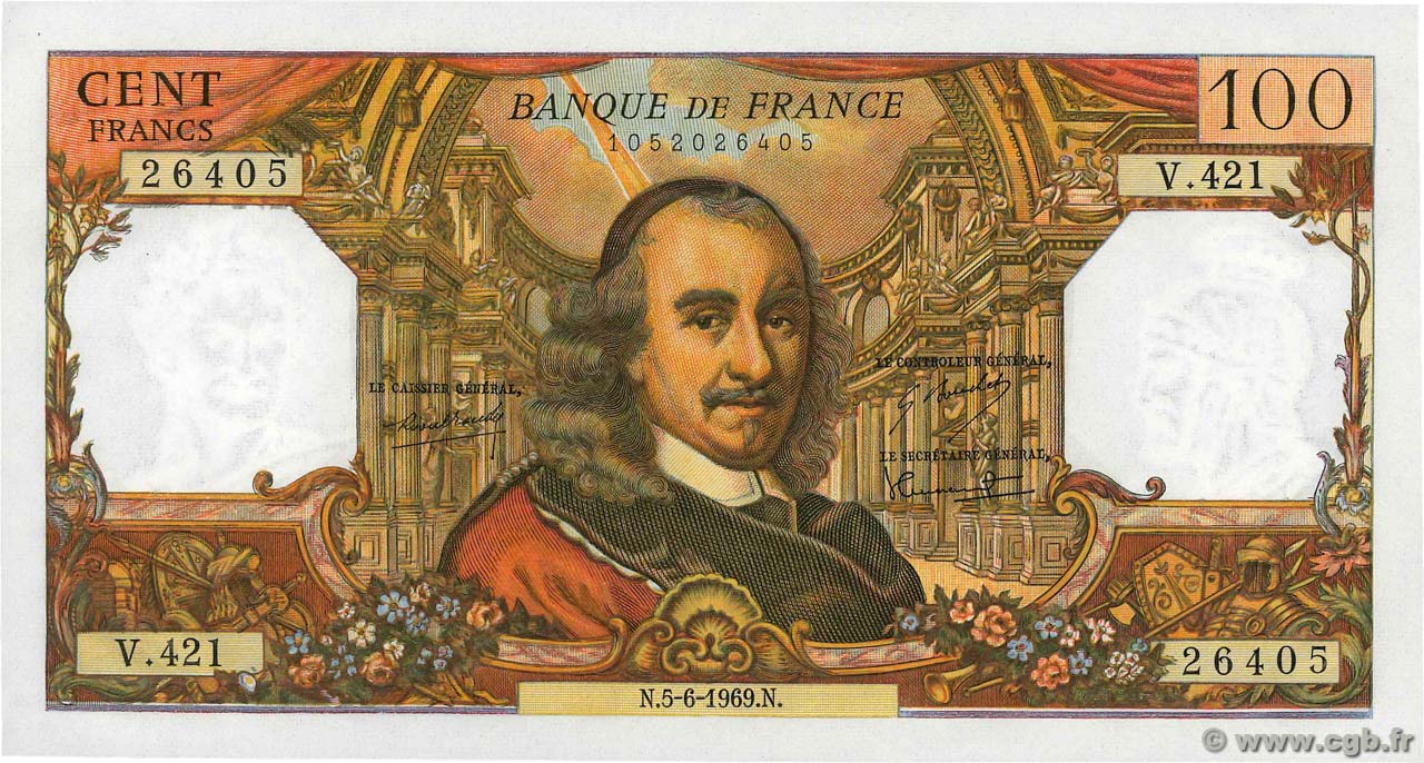 100 Francs CORNEILLE FRANCIA  1969 F.65.27 FDC