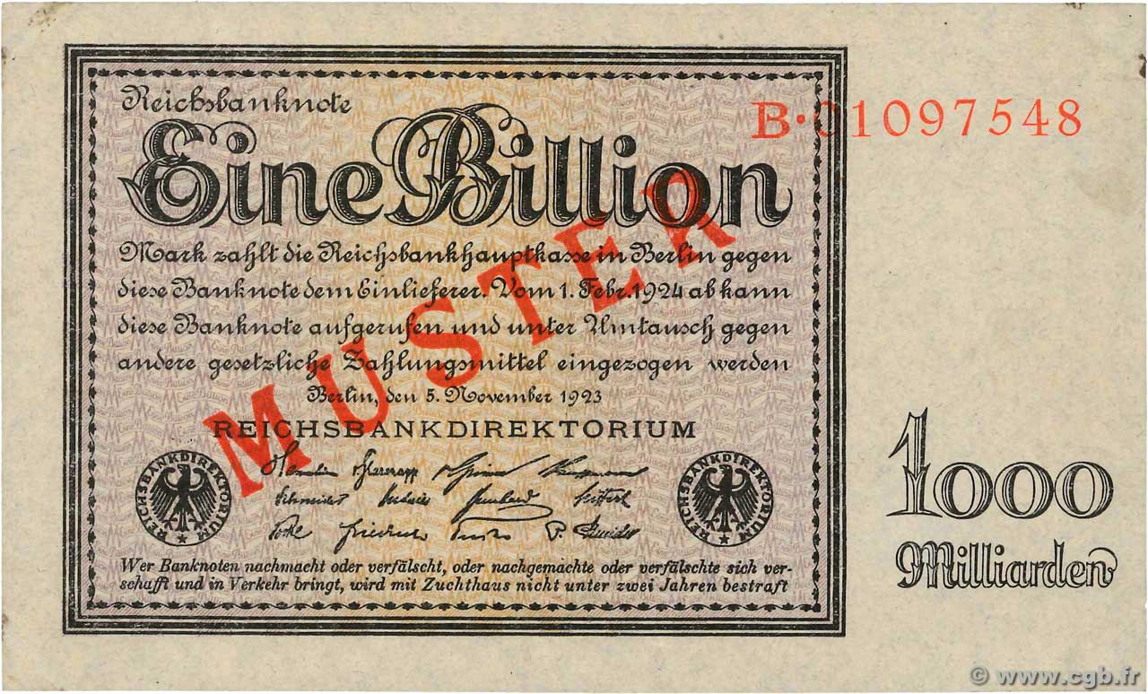 1 Billion Mark Spécimen ALEMANIA  1923 P.134s SC