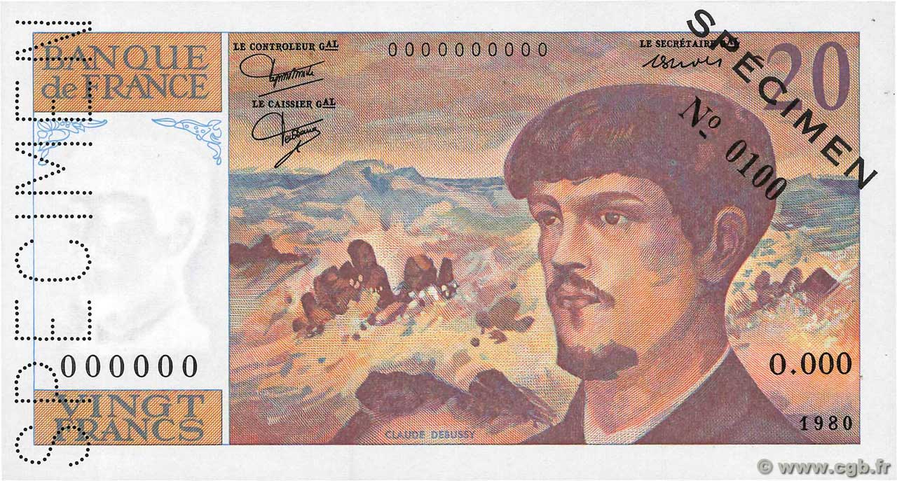 20 Francs DEBUSSY Spécimen FRANCE  1980 F.66.01Spn1 NEUF