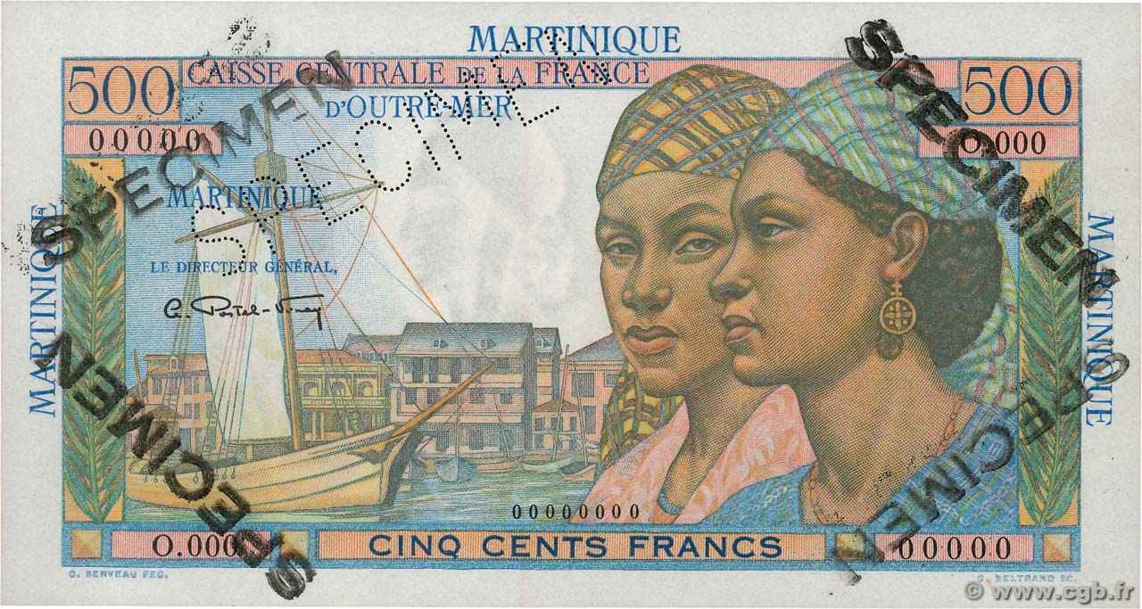500 Francs Pointe à Pitre Spécimen MARTINIQUE  1946 P.32s SC+