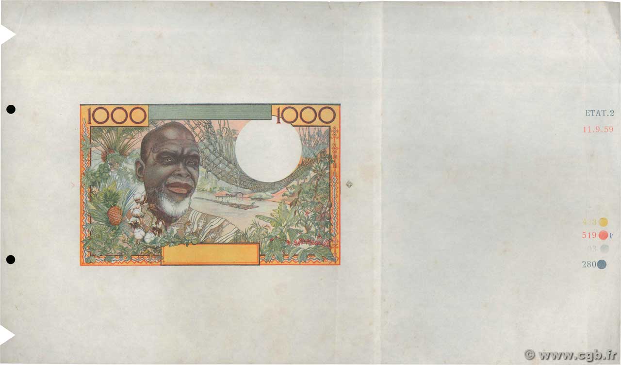 1000 Francs Épreuve ÉTATS DE L AFRIQUE DE L OUEST  1959 P.004E SUP