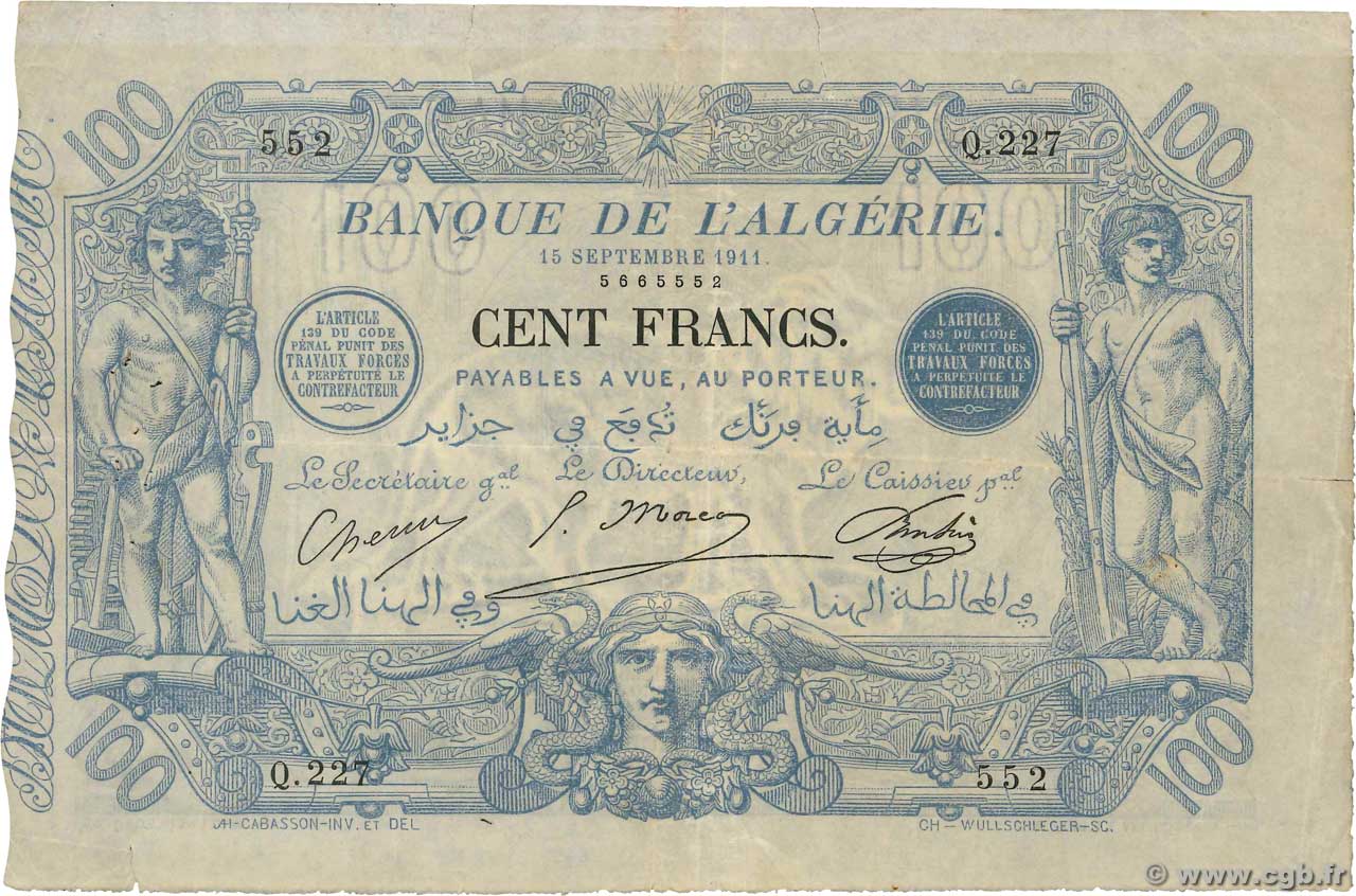 100 Francs ALGÉRIE  1911 P.074 TB+