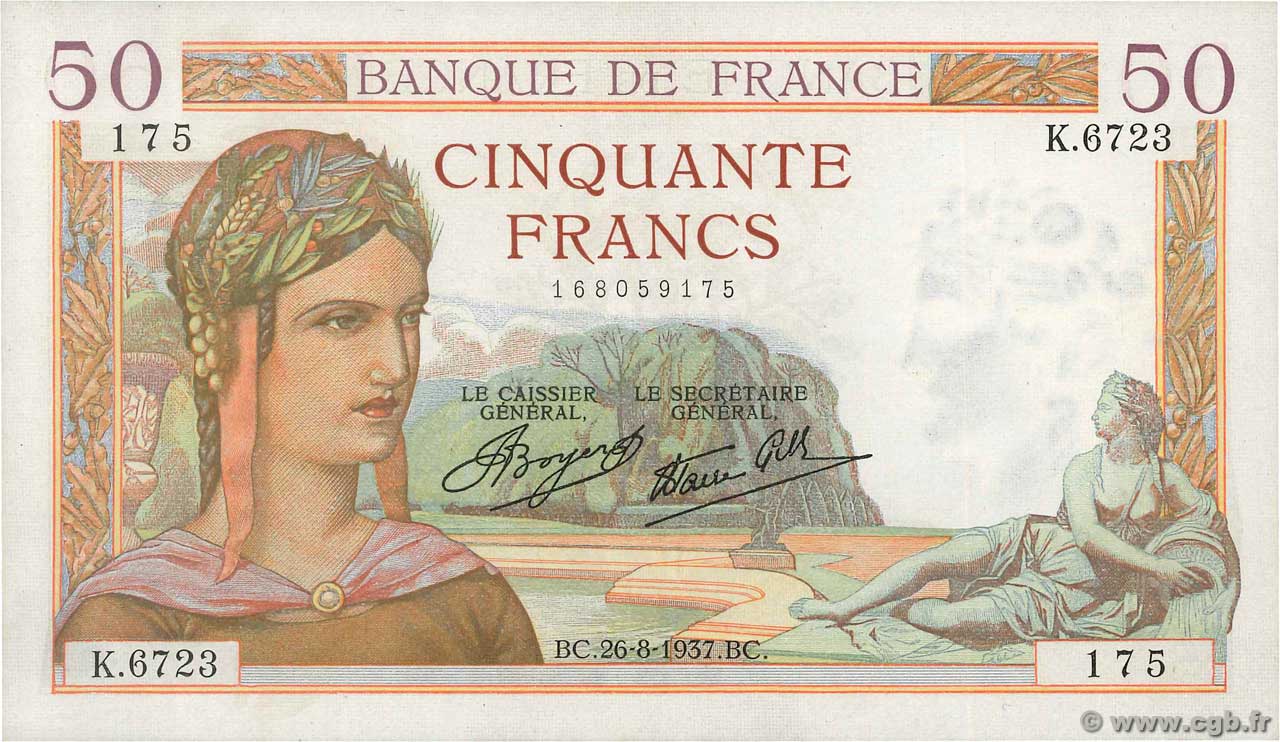 50 Francs CÉRÈS modifié FRANCE  1937 F.18.02 AU-