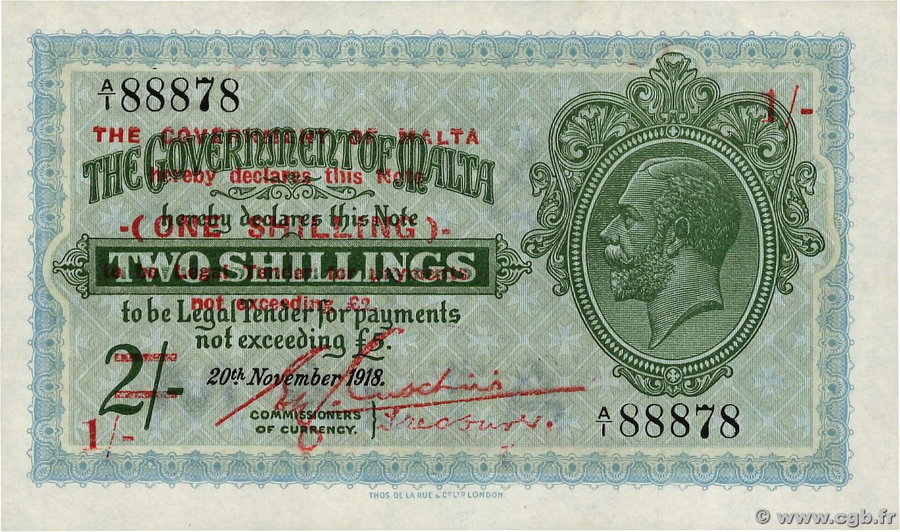 1 Shilling sur 2 Shillings MALTE  1940 P.15 SC+