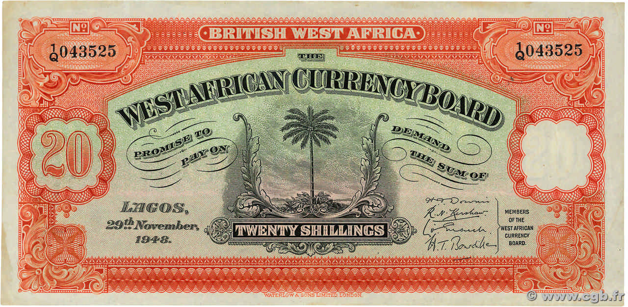 20 Shillings ÁFRICA OCCIDENTAL BRITÁNICA  1948 P.08b MBC+
