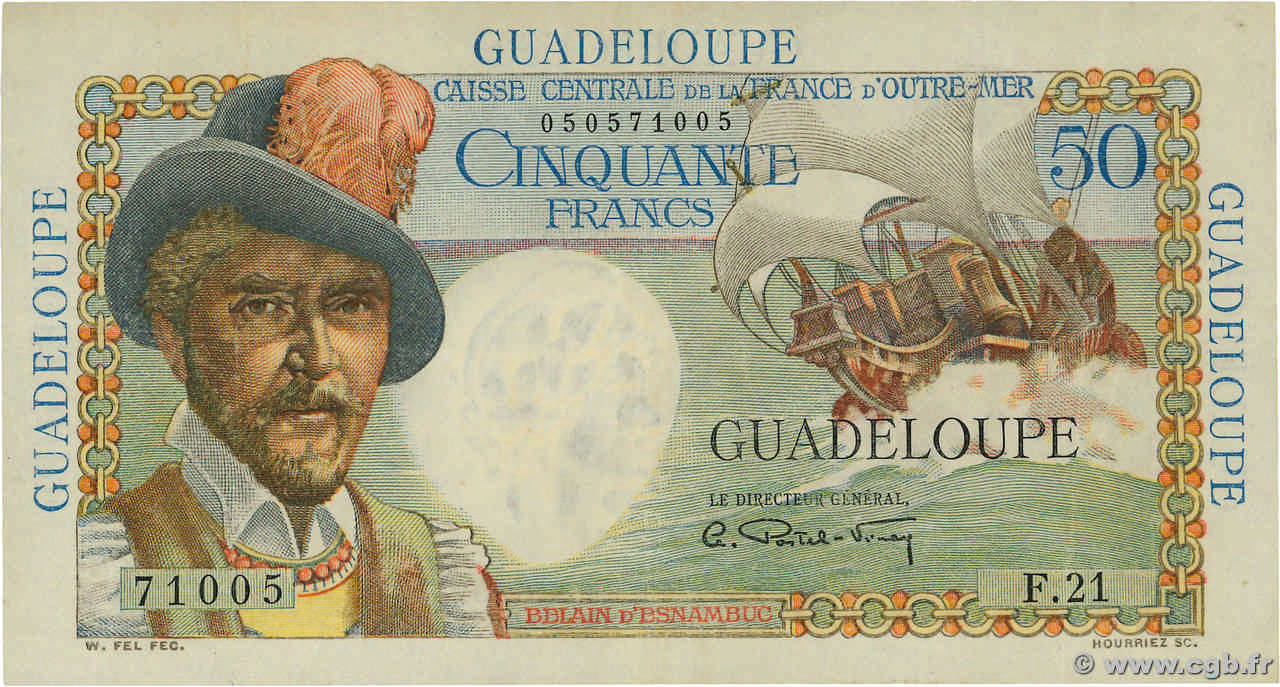 50 Francs Belain d Esnambuc GUADELOUPE  1946 P.34 MBC