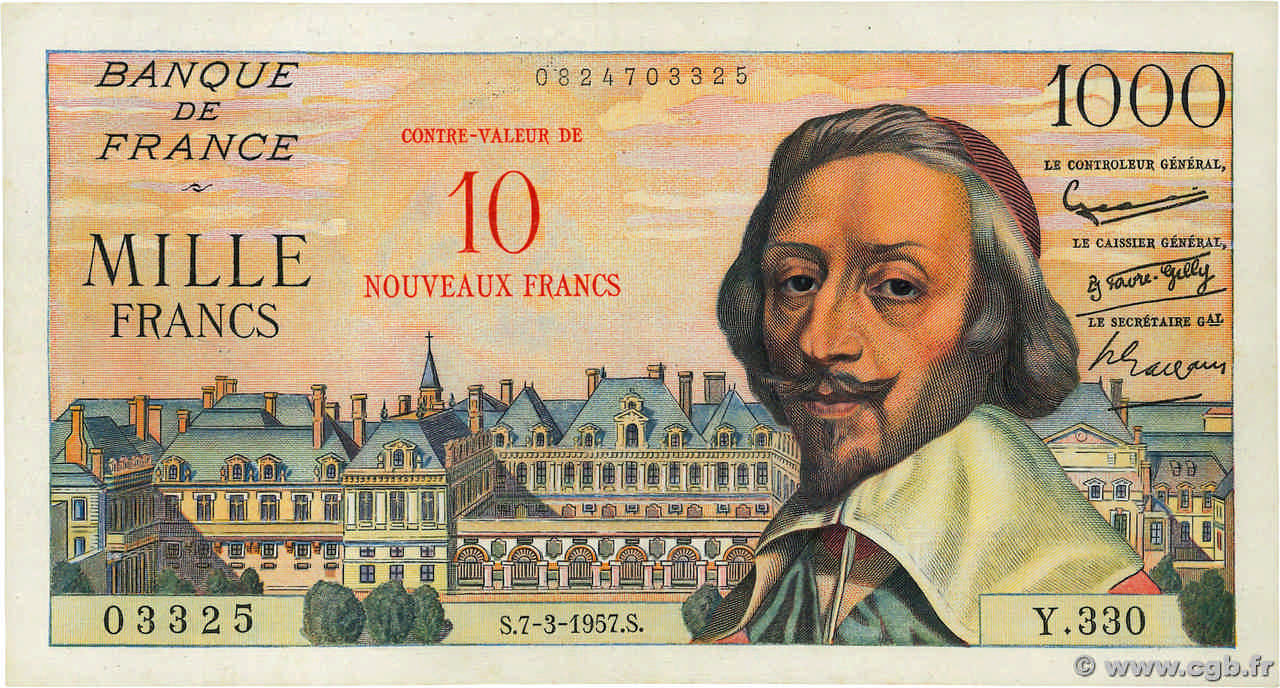 10 NF sur 1000 Francs RICHELIEU FRANCIA  1957 F.53.01 MBC