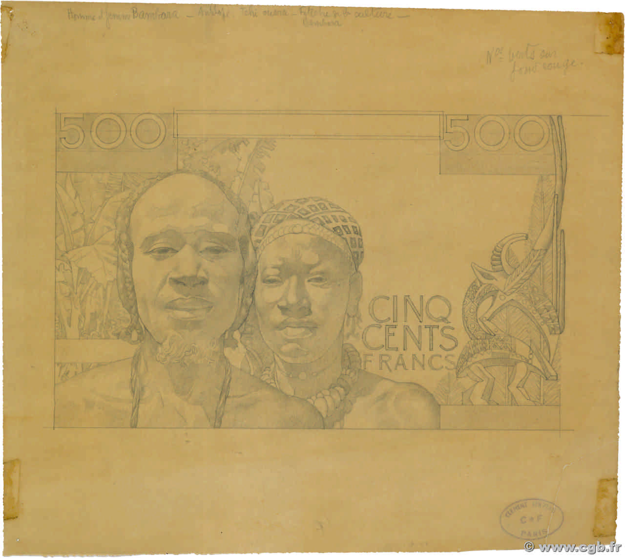 500 Francs Dessin FRENCH WEST AFRICA  1950 P.- AU