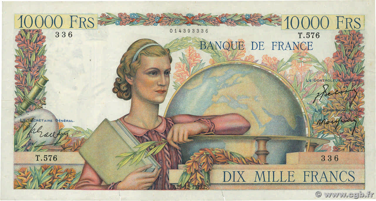 10000 Francs GÉNIE FRANÇAIS FRANCE  1949 F.50.24 VF