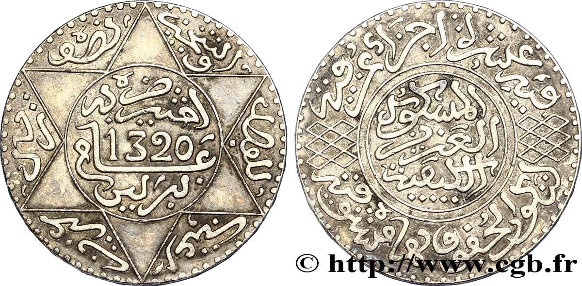 MAROKKO 5 Dirhams Abdul Aziz I an 1320 1902 Berlin SS 