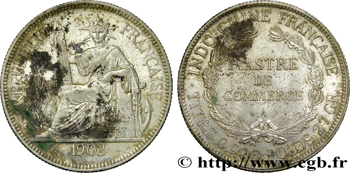 INDOCHINA 1 Piastre de Commerce 1902 Paris EBC 