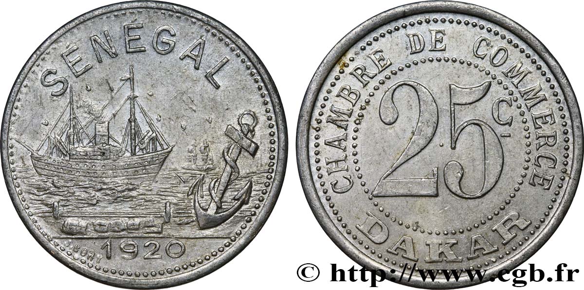 AFRIQUE FRANÇAISE - SÉNÉGAL 25 Centimes Chambre de Commerce Dakar 1920  AU 