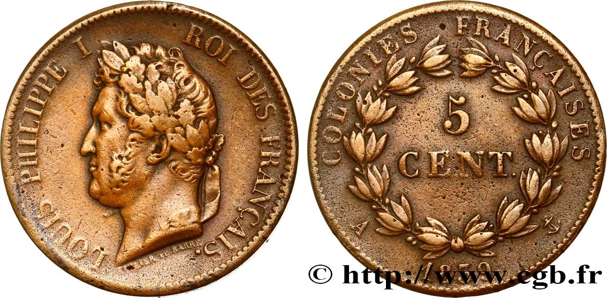 FRENCH COLONIES - Louis-Philippe for Guadeloupe 5 Centimes Louis Philippe Ier 1839 Paris - A XF 