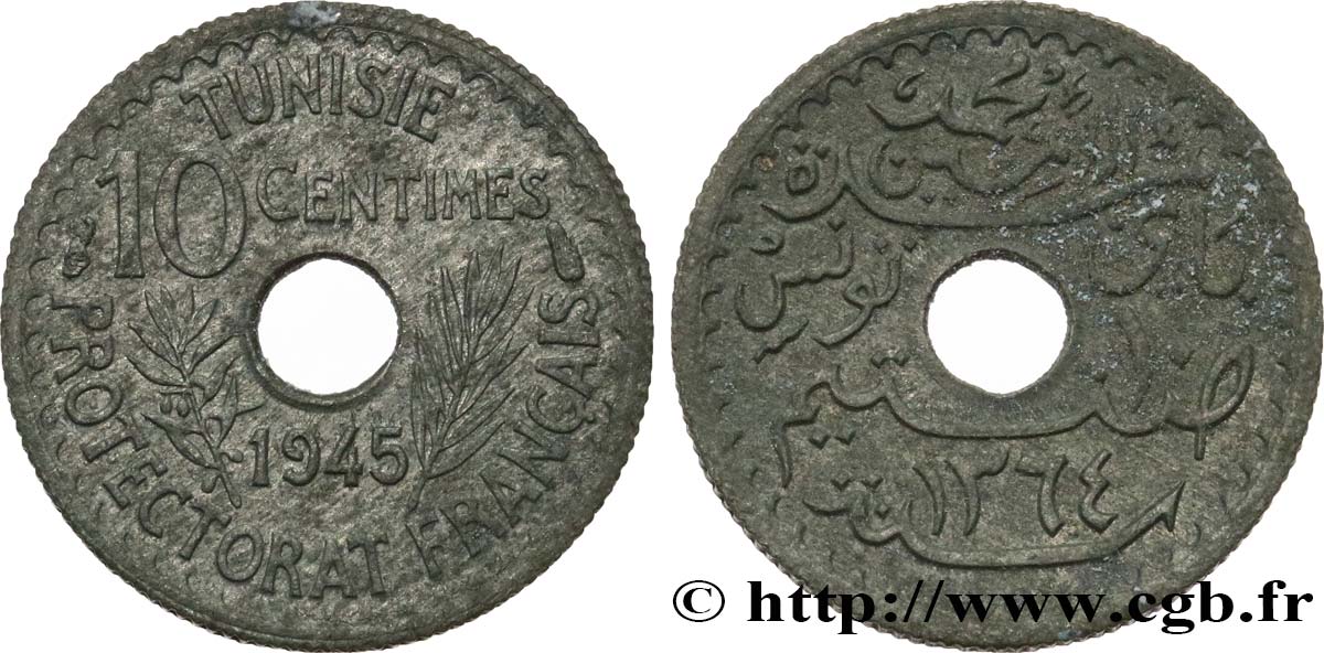 TUNISIA - FRENCH PROTECTORATE 10 Centimes 1945 Paris AU 