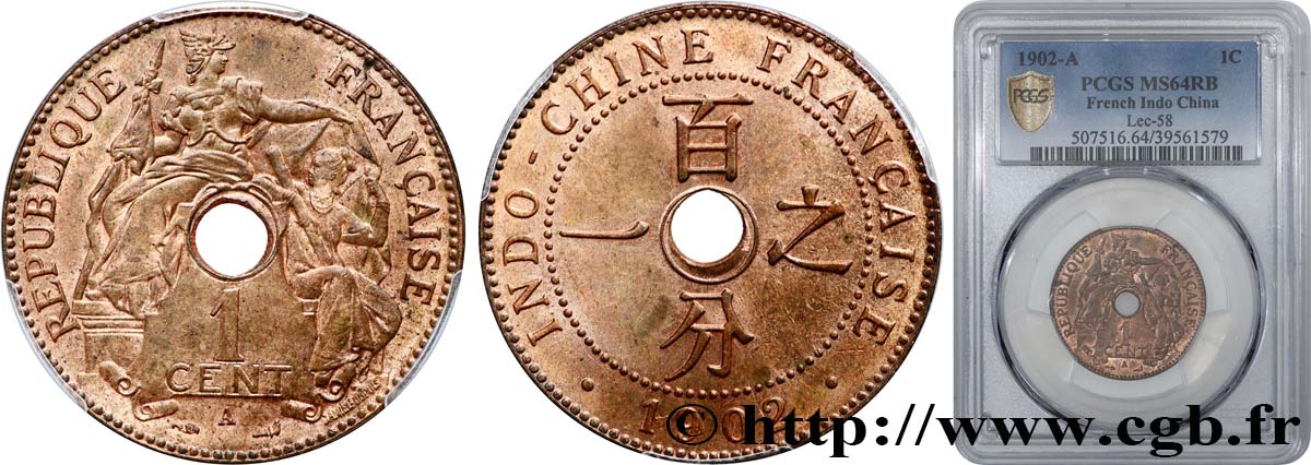 INDOCHINA 1 Centième 1902 Paris SC64 PCGS