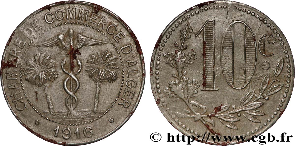 ALGERIA 10 Centimes Chambre de commerce d’Alger 1916 Alger AU 