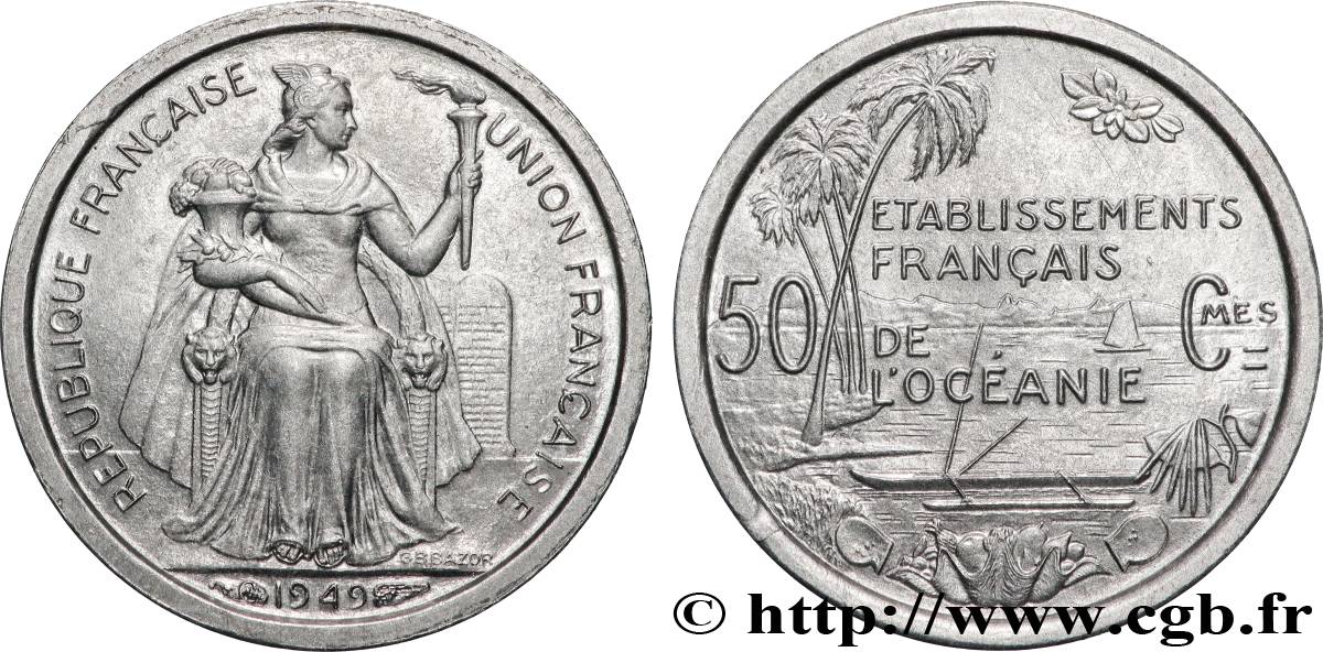 POLYNÉSIE FRANÇAISE - Océanie française 50 Centimes Établissements Français de l’Océanie 1949 Paris FDC 