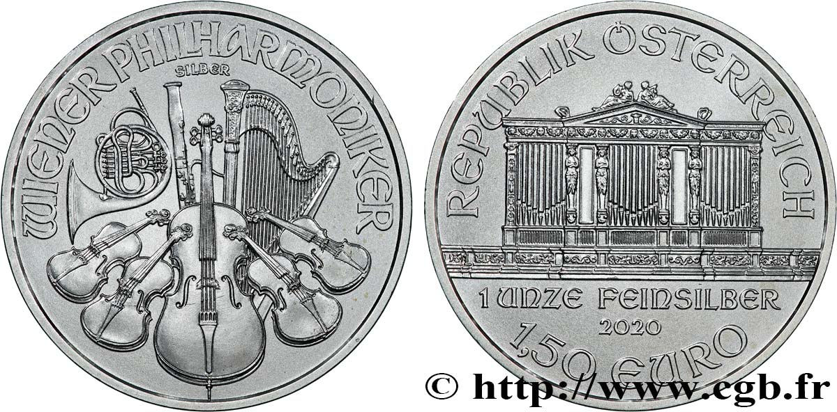 ARGENT D INVESTISSEMENT 1 Oz - 1,50 Euro PHILARMONIQUE DE VIENNE 2020 FDC