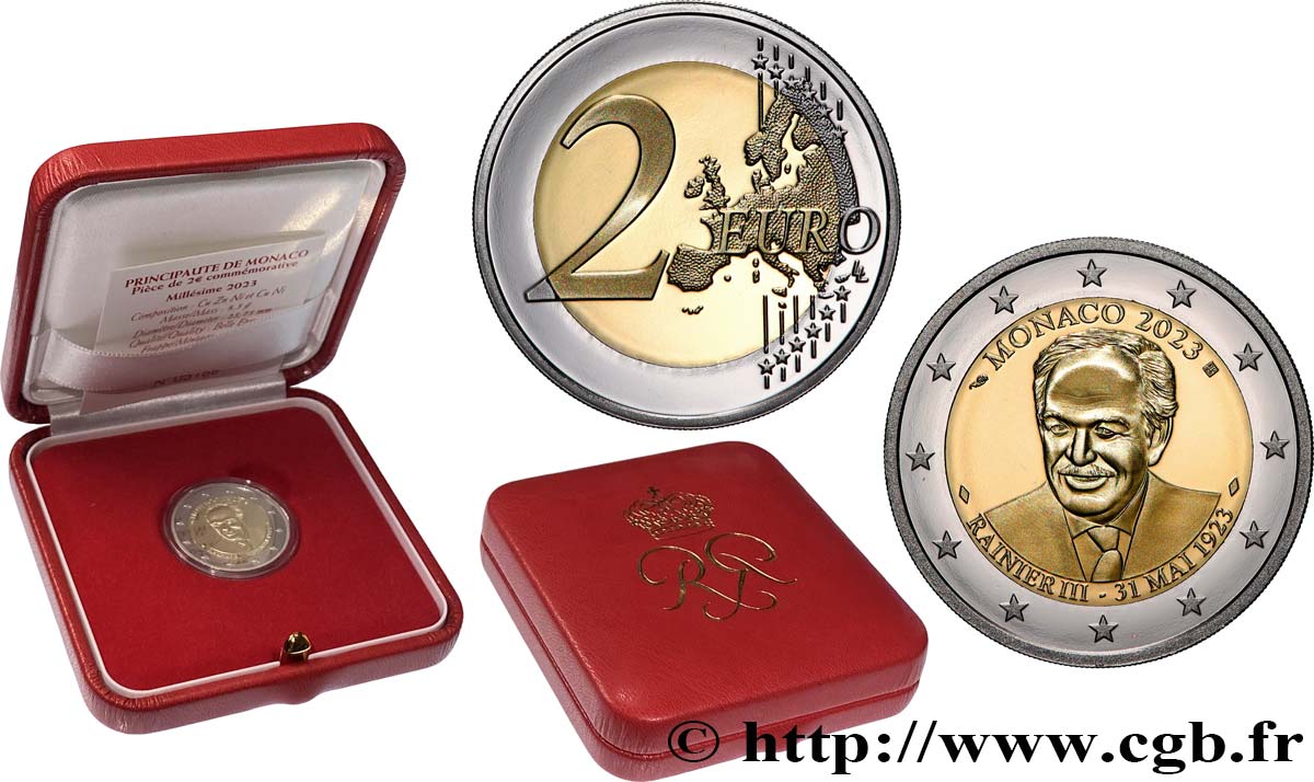 MONACO Belle Épreuve 2 Euro 100 ANS DE RAINIER III 2023 Proof set