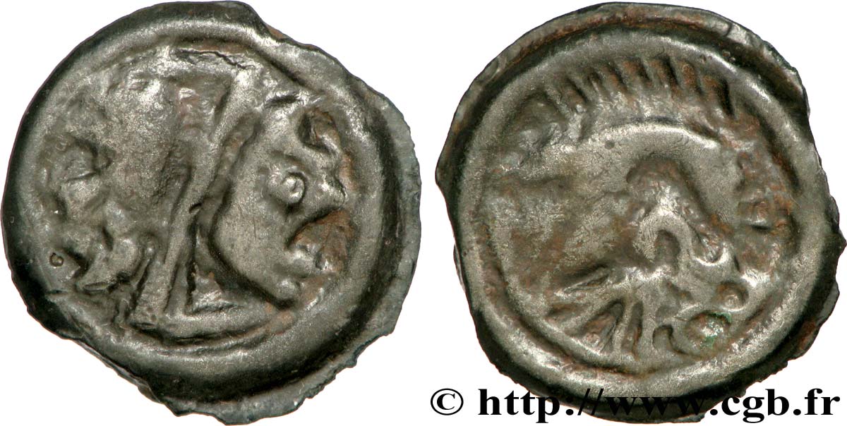 GALLIEN - BELGICA - LINGONES (Region die Langres) Potin OYINDIA à la tête janiforme SS
