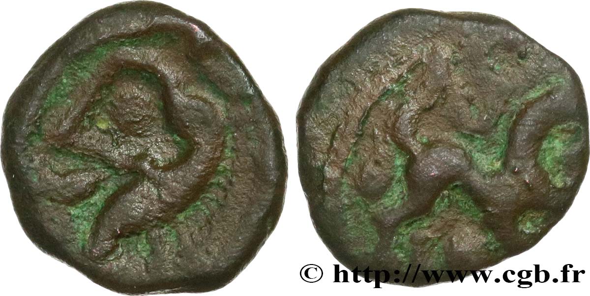 GALLIA BELGICA - AMBIANI (Regione di Amiens) Bronze au cheval et au sanglier, “type des dépôts d’Amiens” q.BB