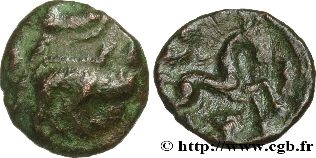 GALLIA BELGICA - AMBIANI (Area of Amiens) Bronze aux sangliers affrontés VF